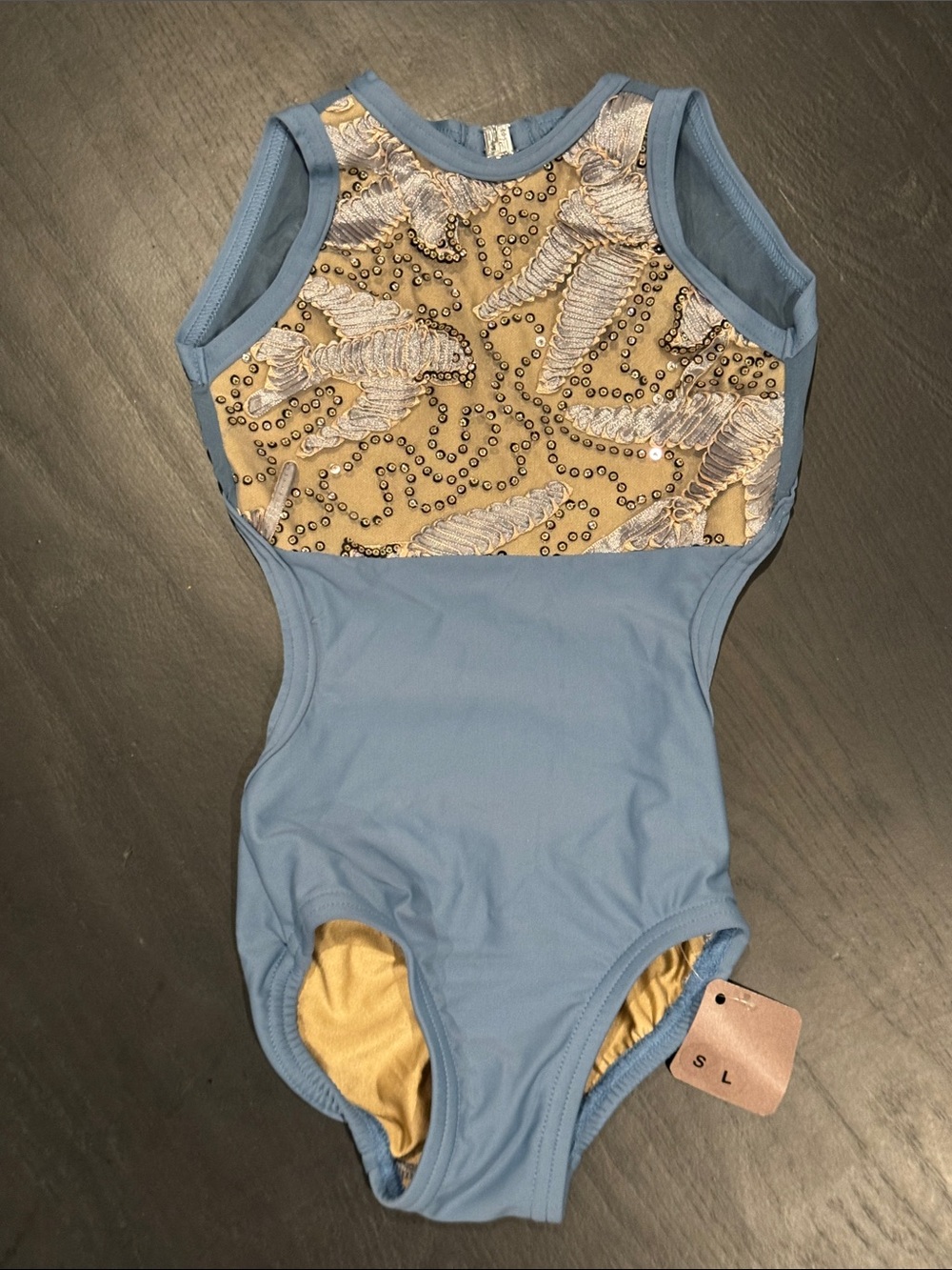 Kids leotard in Light Blue with Sequin Print